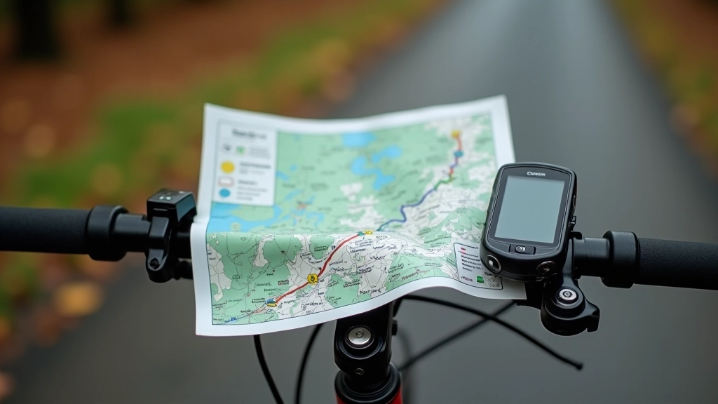 Dviračio žemėlapis ir GPS prietaisas, padedantis planuoti maršrutą